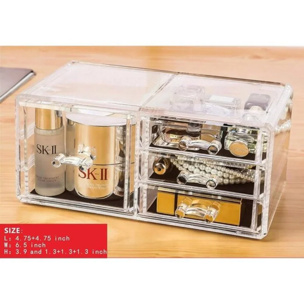 New Clear Acrylic Makeup Organizer with 7 Drawers & Brush Holder for Vanity
